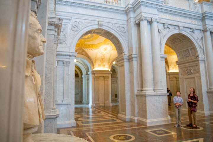 Jefferson looking over the Jefferson Building of the Library of Congress